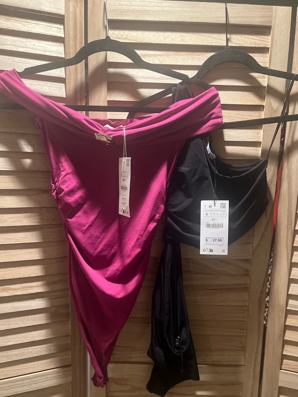 ZARA Bodysuit Bundle - Magenta Off Shoulder & Black One Shoulder